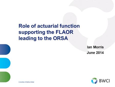 Role of actuarial function supporting the FLAOR leading to the ORSA Ian Morris June 2014.