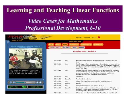Learning and Teaching Linear Functions Video Cases for Mathematics Professional Development, 6-10.