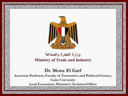 Dr. Mona El Garf وزارة التجارة والصناعة Ministry of Trade and Industry