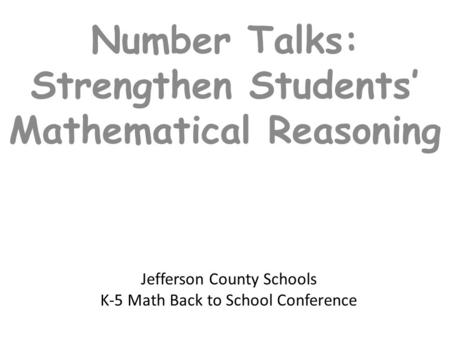 Jefferson County Schools K-5 Math Back to School Conference