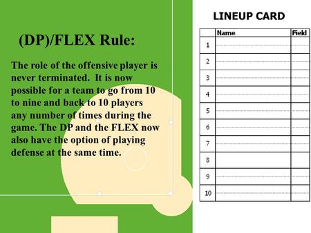 The role of the offensive player is never terminated. It is now possible for a team to go from 10 to nine and back to 10 players any number of times during.