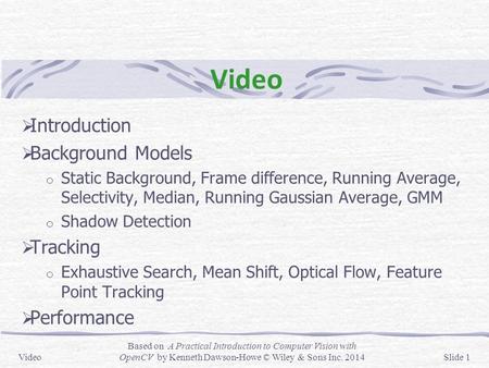 Video Introduction Background Models Tracking Performance