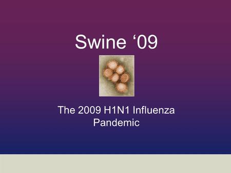 Department of Molecular Virology and Microbiology Swine ‘09 The 2009 H1N1 Influenza Pandemic.
