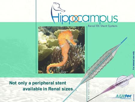 W e m a k e i d e a s c o m e a l i v e 001IHP050501 For internal use only Not only a peripheral stent available in Renal sizes...