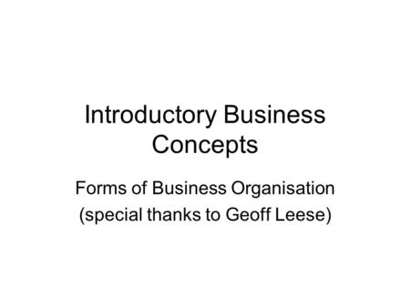 Introductory Business Concepts