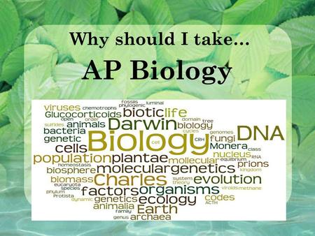 AP Biology Why should I take…. AP Biology – College Incentives Earn up to 8 college credit hours Exempt out of Introductory Biology (that’s a whole year!)