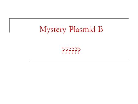 Mystery Plasmid B ??????. Preliminary Work 18 Possible Plasmids 11 Available Enzymes Too much work… Simplify: 3 Digestions.