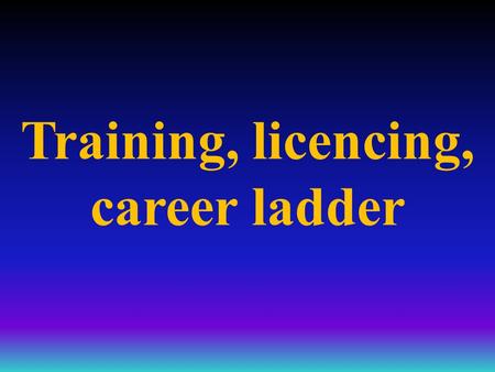 Training, licencing, career ladder. Glossary Rating………….kvalifikace Endorsement…..doložka Rendering a Licence Validity…..uznání platnosti průkazu způsobilosti.