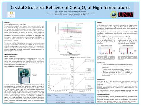 Crystal Structural Behavior of CoCu₂O₃ at High Temperatures April Jeffries*, Ravhi Kumar, and Andrew Cornelius *Department of Physics, State University.