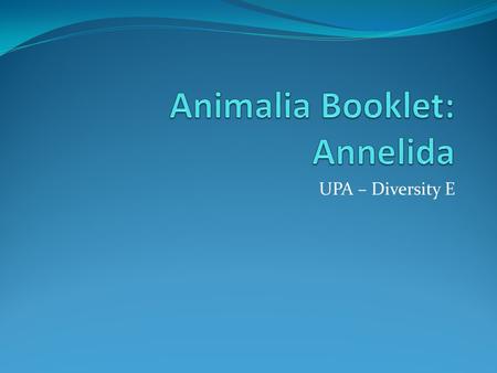 UPA – Diversity E. Phylum Name [1pt] Annelida -½ for misspelling by ONE letter -1 pt if misspelling by more than one letter.