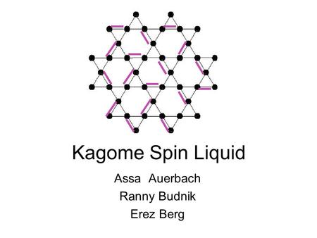 Kagome Spin Liquid Assa Auerbach Ranny Budnik Erez Berg.