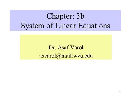 Chapter: 3b System of Linear Equations