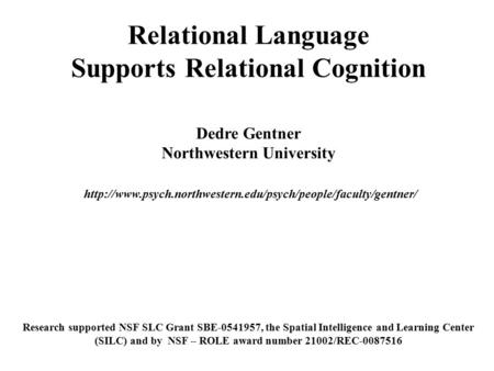 Relational Language Supports Relational Cognition Dedre Gentner Northwestern University