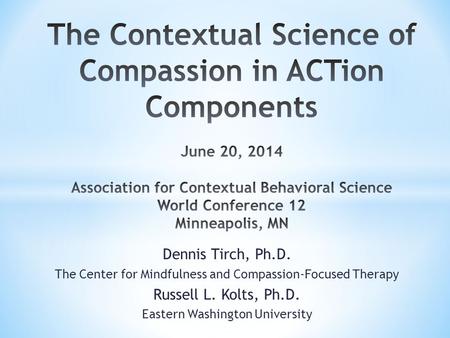 Dennis Tirch, Ph.D. The Center for Mindfulness and Compassion-Focused Therapy Russell L. Kolts, Ph.D. Eastern Washington University.