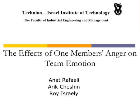 The Effects of One Members' Anger on Team Emotion Anat Rafaeli Arik Cheshin Roy Israely.