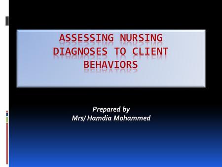 Prepared by Mrs/ Hamdia Mohammed. Introduction Following is a list of client behaviors and the NANDA nursing diagnoses which correspond to the behaviors.