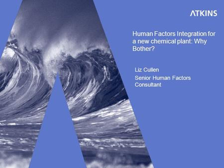 Human Factors Integration for a new chemical plant: Why Bother? Liz Cullen Senior Human Factors Consultant.