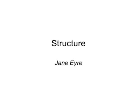 Structure Jane Eyre. The most fundamental structure of Jane Eyre is the form in which it was first published: as a three-volume novel. Nineteenth-century.