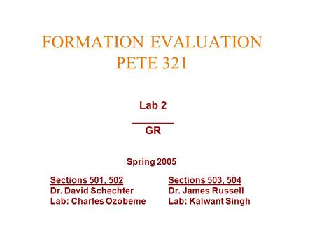 FORMATION EVALUATION PETE 321