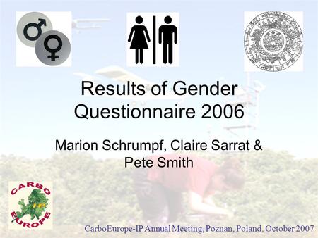 Results of Gender Questionnaire 2006 Marion Schrumpf, Claire Sarrat & Pete Smith CarboEurope-IP Annual Meeting, Poznan, Poland, October 2007.