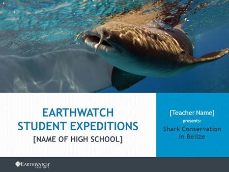 EARTHWATCH.ORG/EDUCATION/STUDENT-GROUP-EXPEDITIONS [Teacher Name] presents: Shark Conservation in Belize EARTHWATCH STUDENT EXPEDITIONS [NAME OF HIGH SCHOOL]