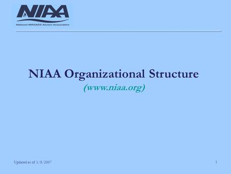 Updated as of 1/8/2007 1 NIAA Organizational Structure (www.niaa.org)