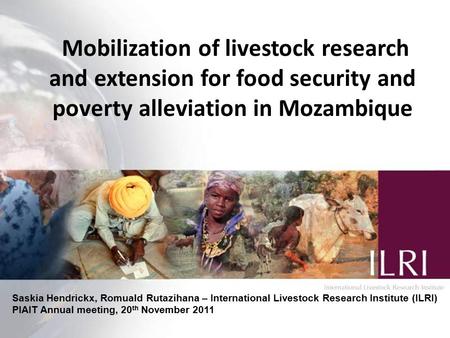 1 Mobilization of livestock research and extension for food security and poverty alleviation in Mozambique Saskia Hendrickx, Romuald Rutazihana – International.