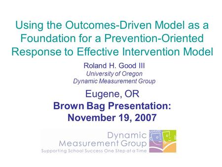 Eugene, OR Brown Bag Presentation: November 19, 2007