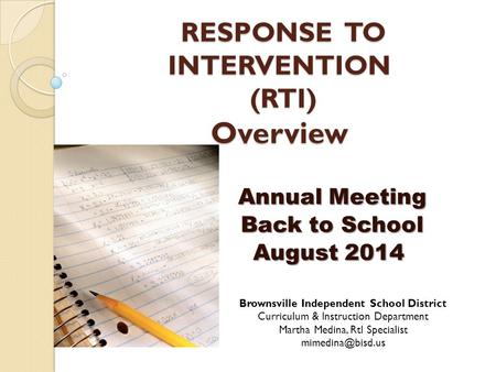 RESPONSE TO INTERVENTION (RTI) Overview