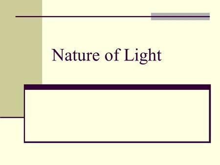 Nature of Light. Light Light can be modeled as a wave and a particle Transverse, electromagnetic wave Photons — particles of light.