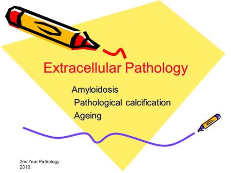 2nd Year Pathology 2010 Extracellular Pathology Amyloidosis Pathological calcification Pathological calcification Ageing Ageing.