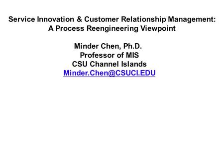 Service Innovation & Customer Relationship Management: