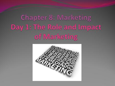 Chapter 8: Marketing Day 1: The Role and Impact of Marketing