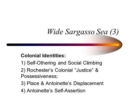 Wide Sargasso Sea (3) Colonial Identities: