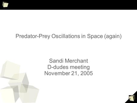 1 Predator-Prey Oscillations in Space (again) Sandi Merchant D-dudes meeting November 21, 2005.