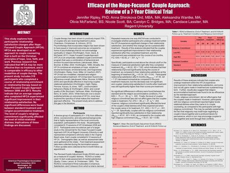 Efficacy of the Hope-Focused Couple Approach: