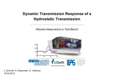 Dynamic Transmission Response of a Hydrostatic Transmission Results measured on a Test Bench J. Schmitz, N. Diepeveen, N. Vatheuer 18.04.2012.