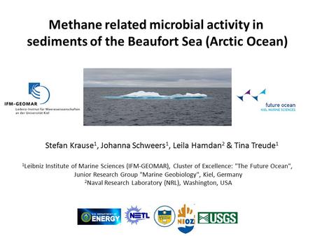 Methane related microbial activity in sediments of the Beaufort Sea (Arctic Ocean) Stefan Krause 1, Johanna Schweers 1, Leila Hamdan 2 & Tina Treude 1.