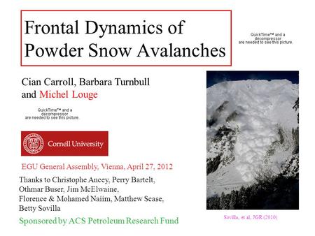 Frontal Dynamics of Powder Snow Avalanches Cian Carroll, Barbara Turnbull and Michel Louge EGU General Assembly, Vienna, April 27, 2012 Sponsored by ACS.