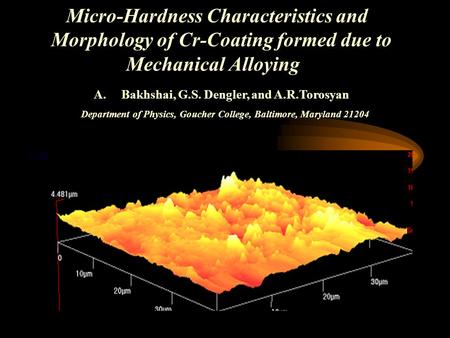 Micro-Hardness Characteristics and Morphology of Cr-Coating formed due to Mechanical Alloying A. Bakhshai, G.S. Dengler, and A.R.Torosyan Department of.