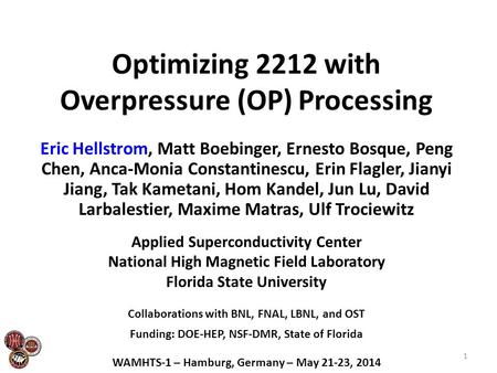 Optimizing 2212 with Overpressure (OP) Processing Eric Hellstrom, Matt Boebinger, Ernesto Bosque, Peng Chen, Anca-Monia Constantinescu, Erin Flagler, Jianyi.