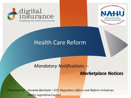 All Rights Reserved Digital Insurance Health Care Reform Mandatory Notifications – Marketplace Notices Presented by: Annette Bechtold – SVP, Regulatory.