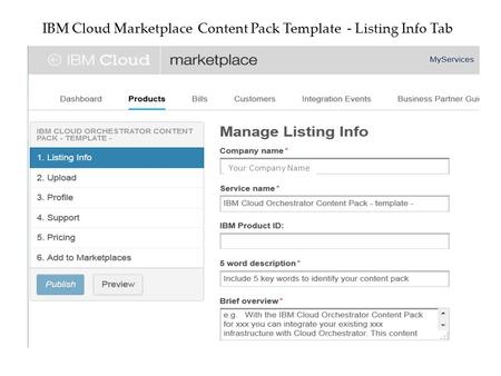 IBM Cloud Marketplace Content Pack Template - Listing Info Tab Your Company Name.