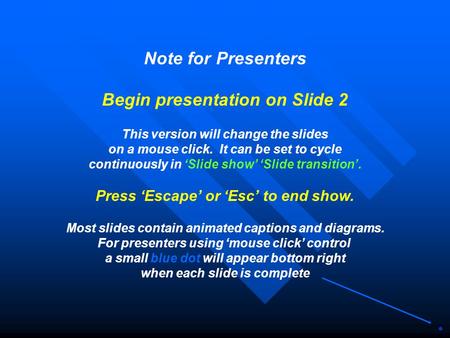 This version will change the slides on a mouse click. It can be set to cycle continuously in ‘Slide show’ ‘Slide transition’. Most slides contain animated.