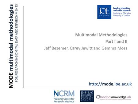 Multimodal Methodologies Part I and II Jeff Bezemer, Carey Jewitt and Gemma Moss MODE multimodal methodologies FOR RESEARCHING DIGITAL DATA AND ENVIRONMENTS.