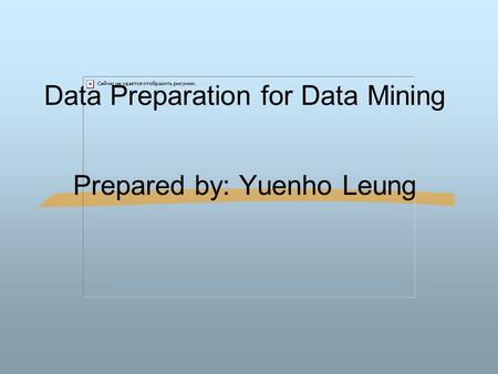 Data Preparation for Data Mining Prepared by: Yuenho Leung.