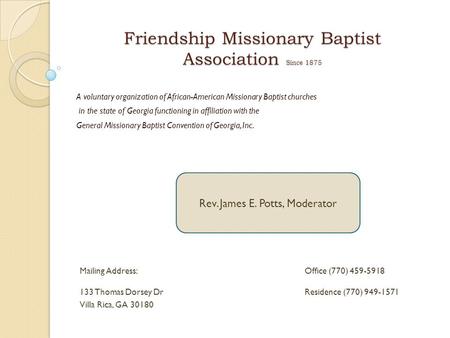 Friendship Missionary Baptist Association Since 1875
