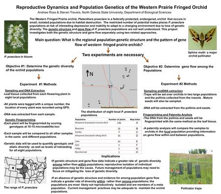 Reproductive Dynamics and Population Genetics of the Western Prairie Fringed Orchid Andrew Ross & Steven Travers, North Dakota State University; Department.