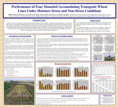 Performance of Four Mannitol-Accumulating Transgenic Wheat Lines Under Moisture Stress and Non-Stress Conditions MATERIALS AND METHODS  The four mannitol-accumulating.