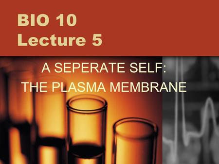 BIO 10 Lecture 5 A SEPERATE SELF: THE PLASMA MEMBRANE.